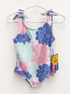 NWT RuffleButts In Bloom Pink Seersucker Sz 3T One Piece Floral Toddler Swimsuit